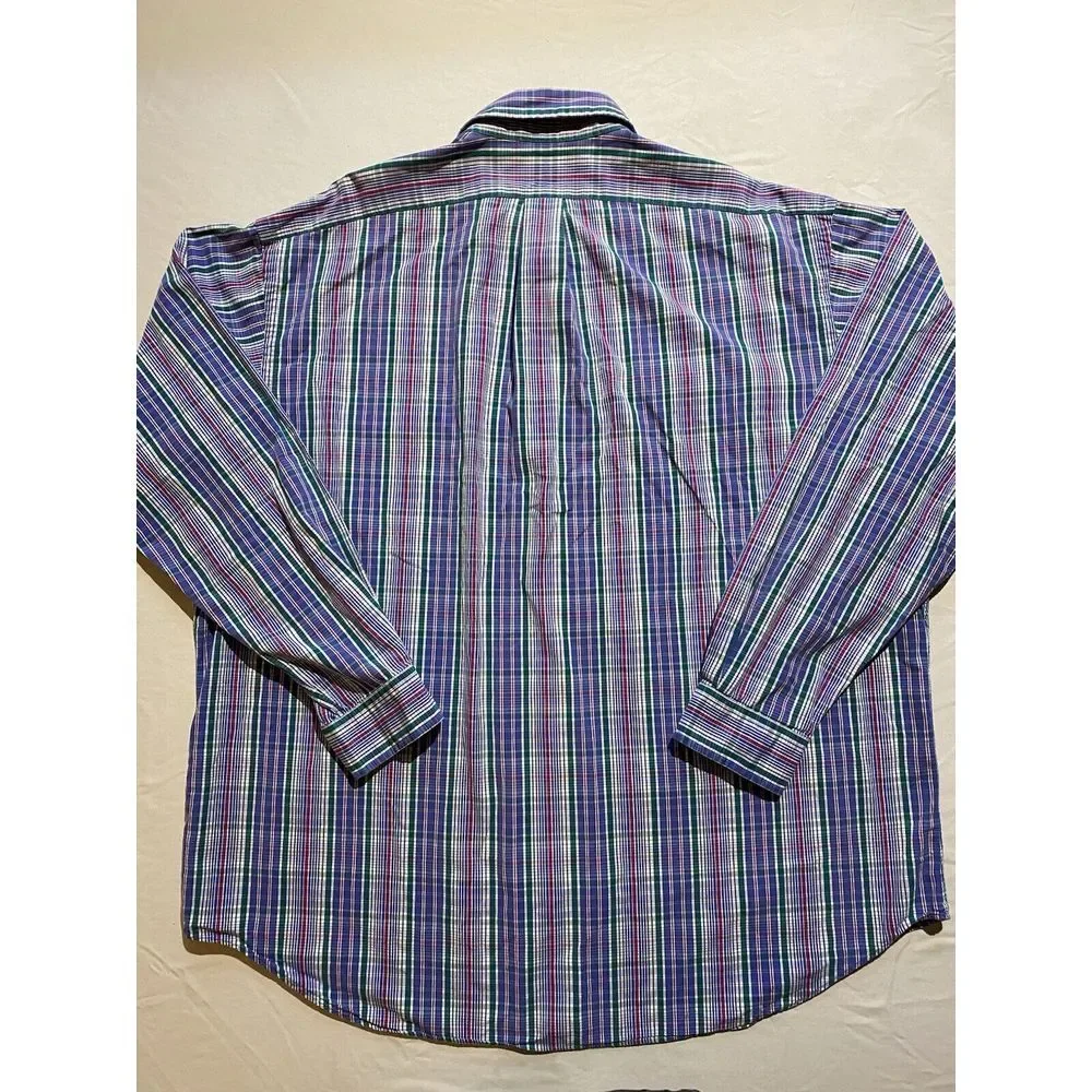 Ralph Lauren Mens XXL Blue/Green Blake 2-ply‎ Button Up Long Sleeve Green Pony